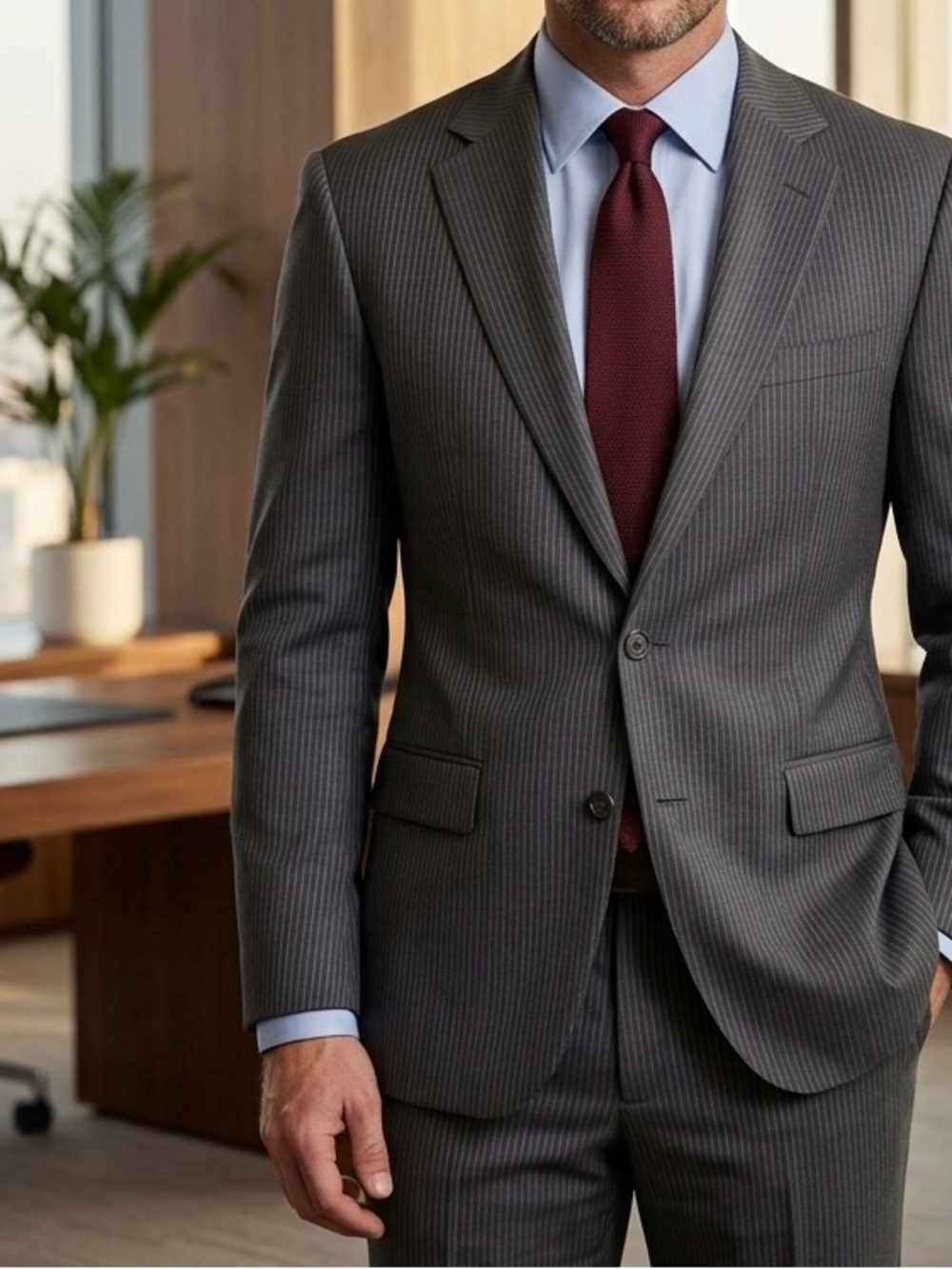 Hart Schaffner Marx Grey Pinstripe Suit | 41
